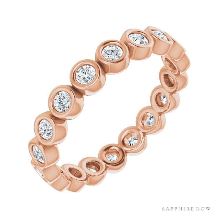 Sapphire Row Natural Diamond Round Station Band - 14K Rose Gold, 2 mm