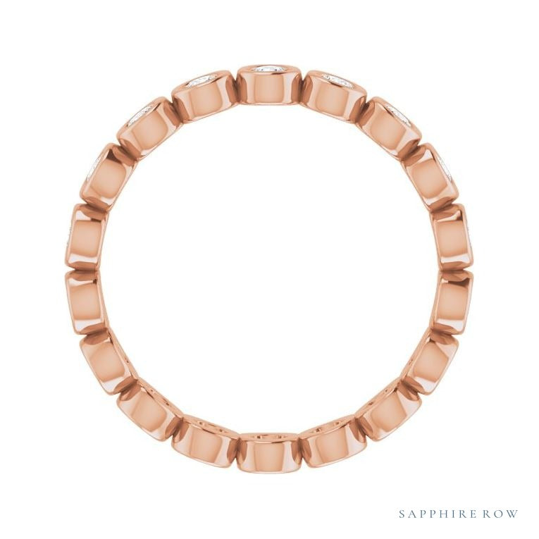 Sapphire Row Natural Diamond Round Station Band - 14K Rose Gold, 2 mm (view 2)