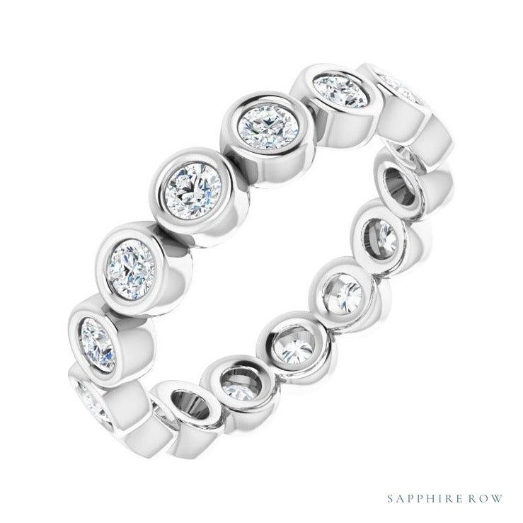 Sapphire Row Natural Diamond Round Station Band - Platinum, 2.25 mm, 7