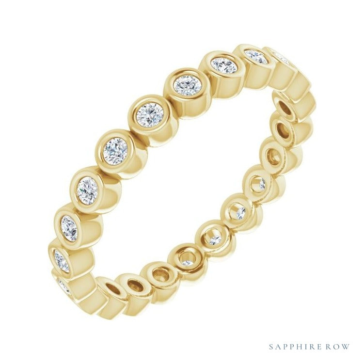 Sapphire Row Natural Diamond Round Station Band - 14K Yellow Gold, 1.5 mm, 5