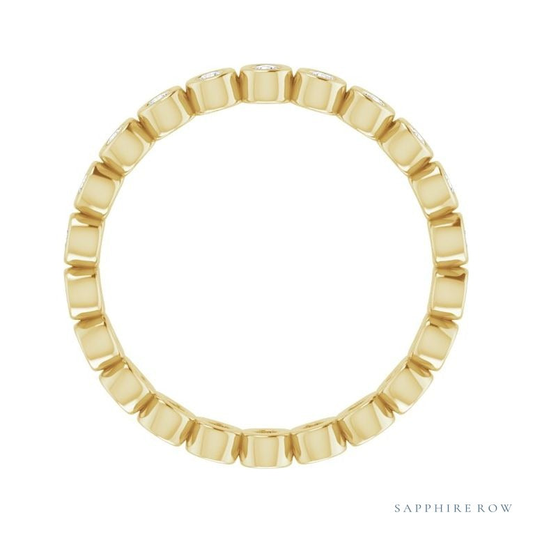 Sapphire Row Natural Diamond Round Station Band - 14K Yellow Gold, 1.5 mm, 5 (view 2)