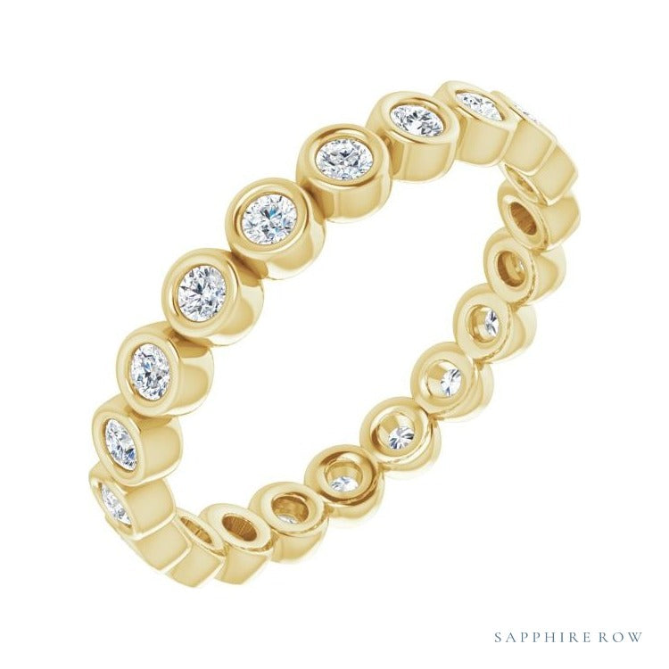 Sapphire Row Natural Diamond Round Station Band - 14K Yellow Gold, 1.7 mm, 6