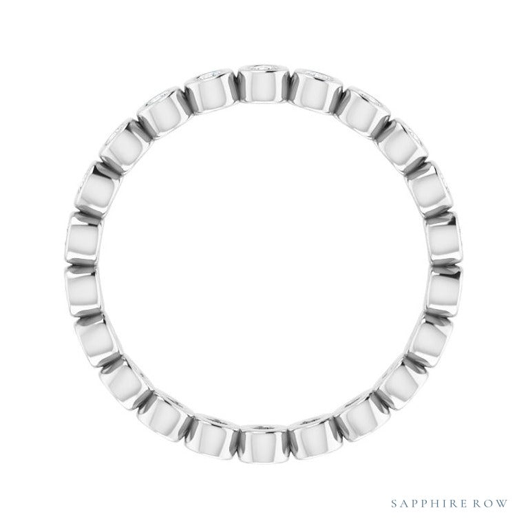 Sapphire Row Natural Diamond Round Station Band - Platinum, 1.5 mm, 5 (view 2)