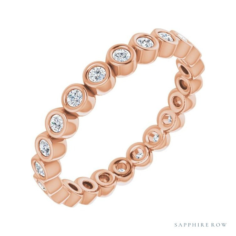 Sapphire Row Natural Diamond Round Station Band - 14K Rose Gold, 1.5 mm, 5