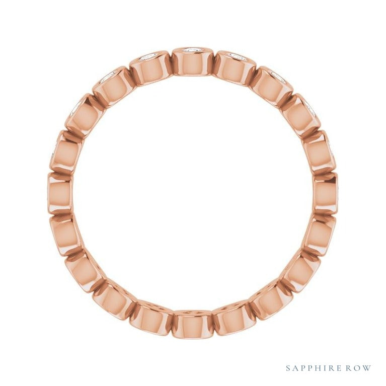Sapphire Row Natural Diamond Round Station Band - 14K Rose Gold, 1.7 mm, 5 (view 2)