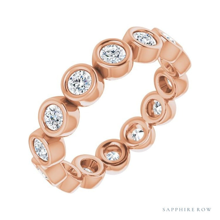 Sapphire Row Natural Diamond Round Station Band - 14K Rose Gold, 2.5 mm, 5