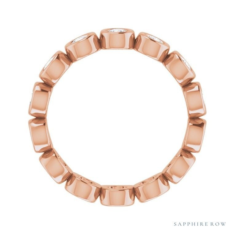 Sapphire Row Natural Diamond Round Station Band - 14K Rose Gold, 2.5 mm, 5 (view 2)