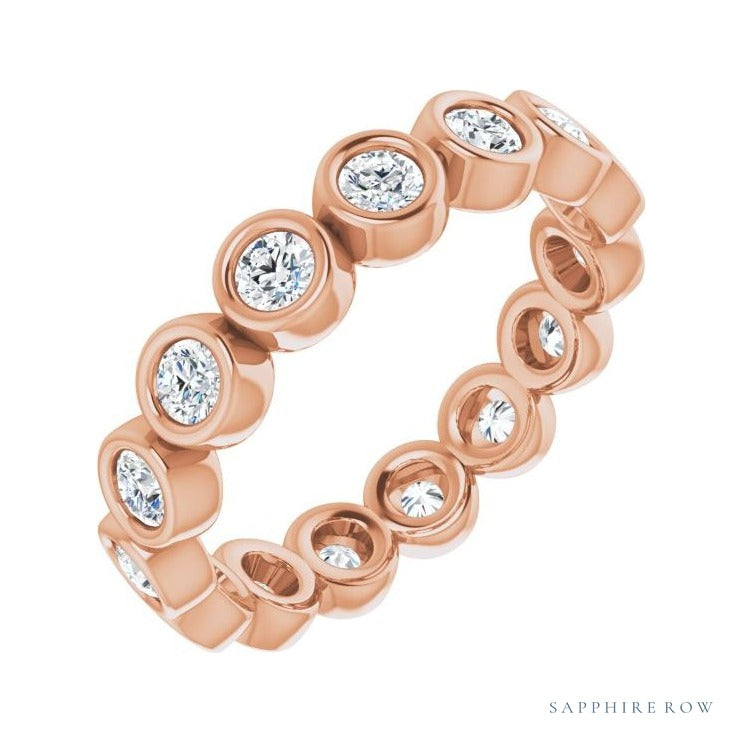 Sapphire Row Natural Diamond Round Station Band - 14K Rose Gold, 2.5 mm, 6