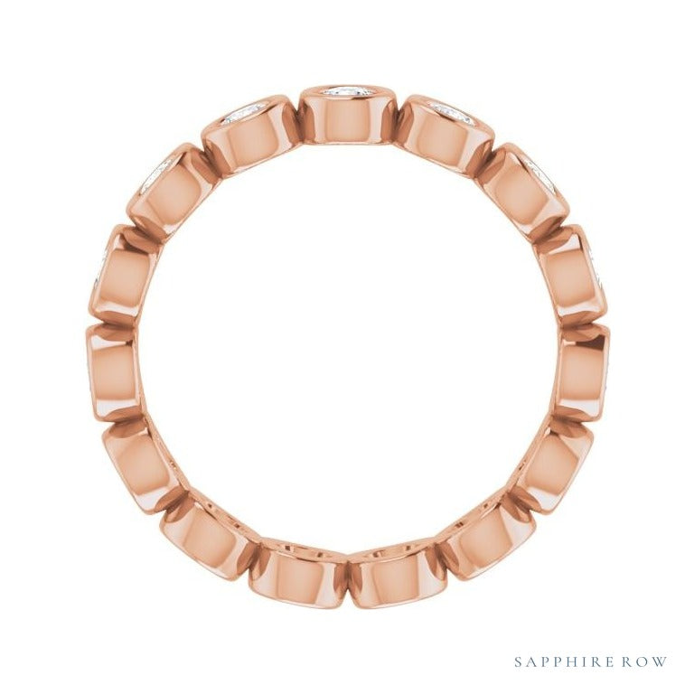 Sapphire Row Natural Diamond Round Station Band - 14K Rose Gold, 2.5 mm, 6 (view 2)