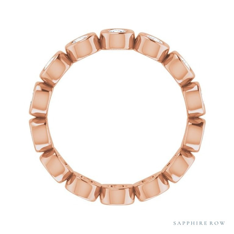 Sapphire Row Natural Diamond Round Station Band - 14K Rose Gold, 2.5 mm, 7 (view 2)