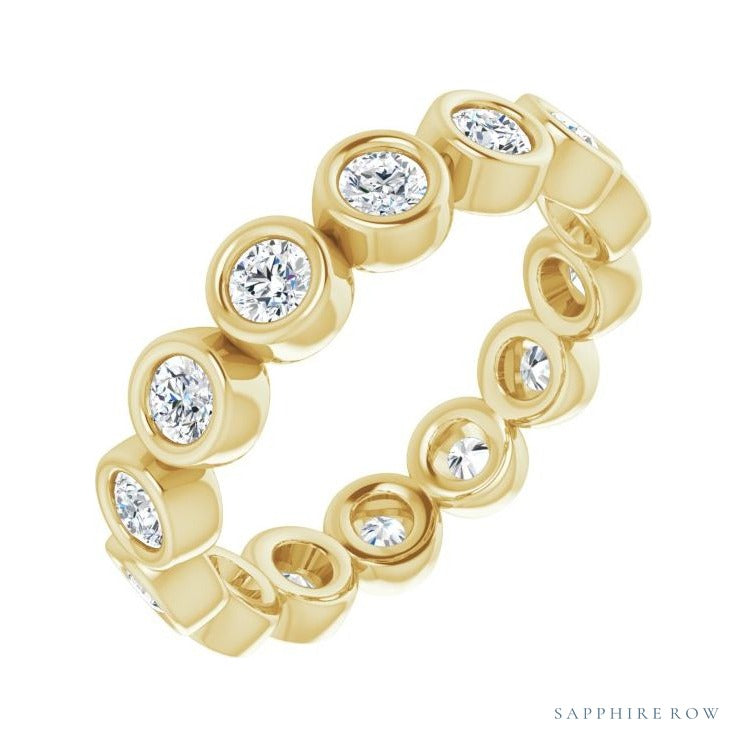 Sapphire Row Natural Diamond Round Station Band - 14K Yellow Gold, 2.5 mm