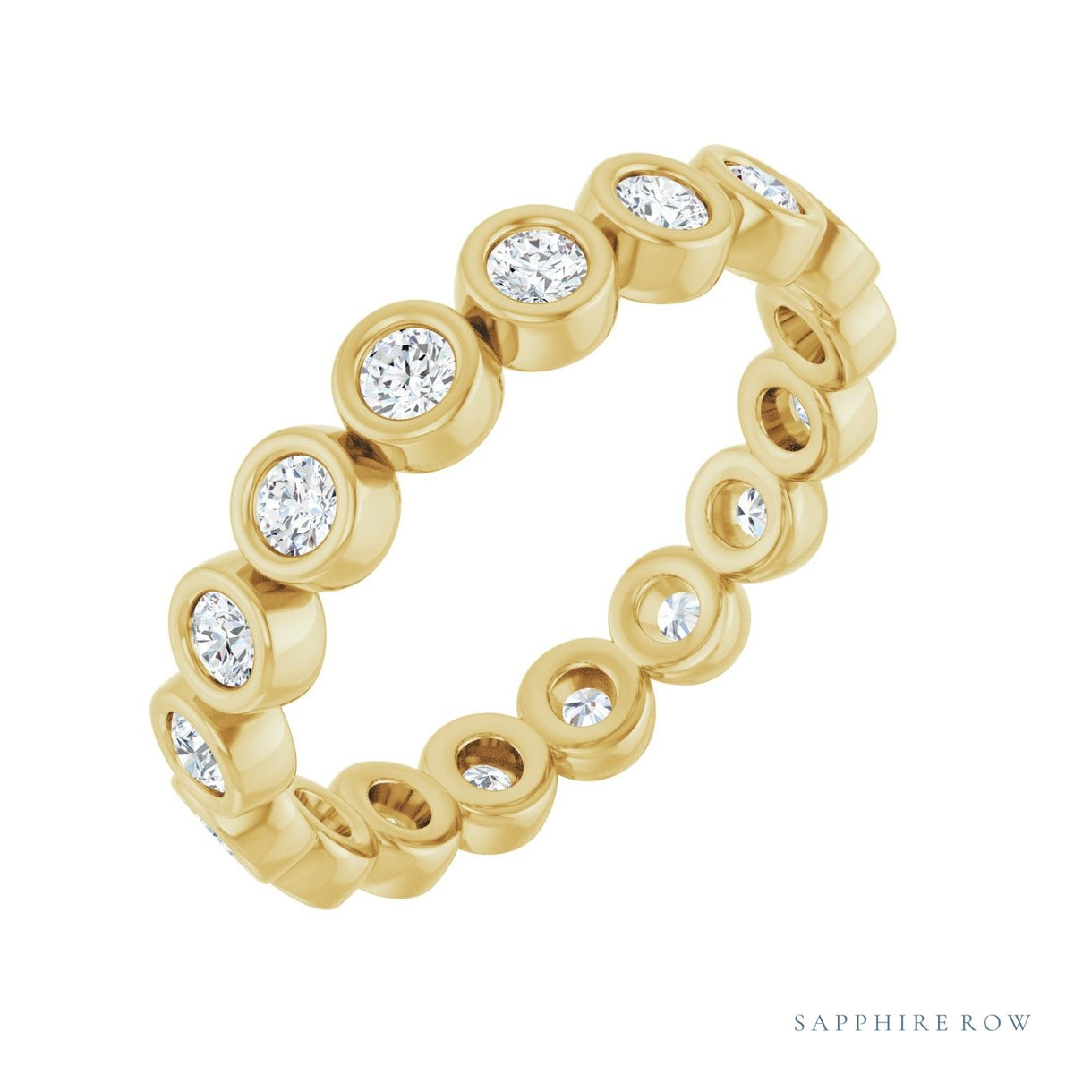 Sapphire Row Natural Diamond Round Station Band - 14K Yellow Gold, 2 mm, 5