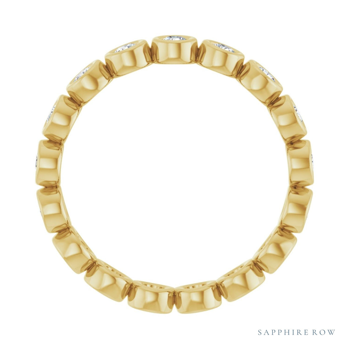Sapphire Row Natural Diamond Round Station Band - 14K Yellow Gold, 2 mm, 5 (view 2)