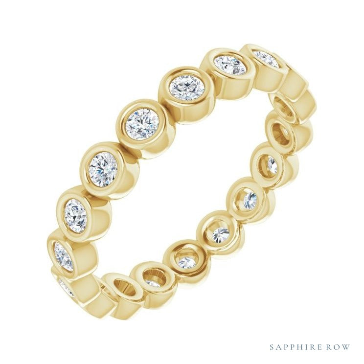 Sapphire Row Natural Diamond Round Station Band - 14K Yellow Gold, 2 mm, 6