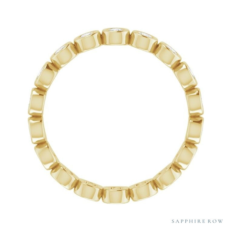 Sapphire Row Natural Diamond Round Station Band - 14K Yellow Gold, 2 mm, 6 (view 2)