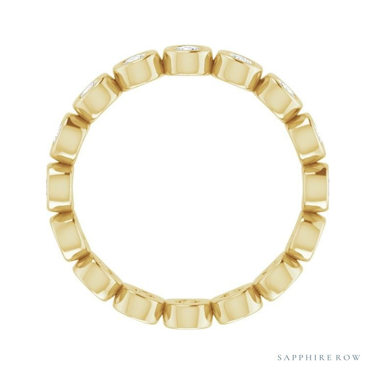 Sapphire Row Natural Diamond Round Station Band - 14K Yellow Gold, 2 mm, 7 (view 2)