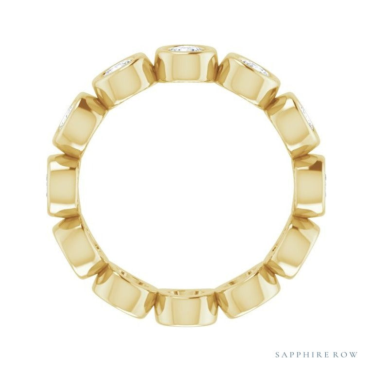 Sapphire Row Natural Diamond Round Station Band - 14K Yellow Gold, 3 mm, 5 (view 2)
