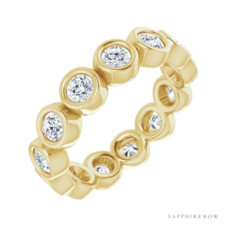 Sapphire Row Natural Diamond Round Station Band - 14K Yellow Gold, 3 mm, 6