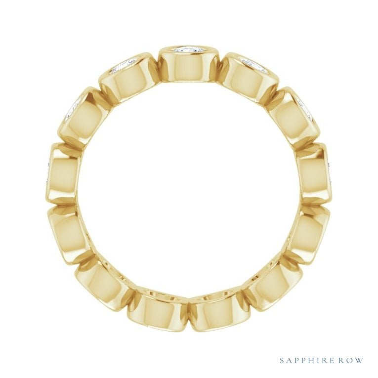 Sapphire Row Natural Diamond Round Station Band - 14K Yellow Gold, 3 mm, 6 (view 2)