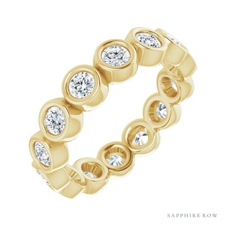 Sapphire Row Natural Diamond Round Station Band - 14K Yellow Gold, 3 mm, 7