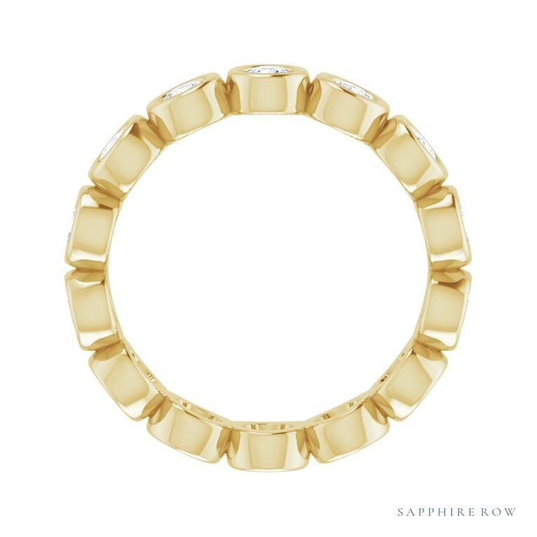 Sapphire Row Natural Diamond Round Station Band - 14K Yellow Gold, 3 mm, 7 (view 2)