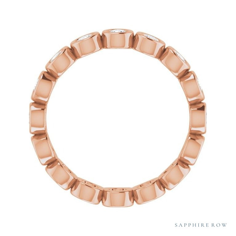 Sapphire Row Natural Diamond Round Station Band - 14K Rose Gold, 2.25 mm, 5 (view 2)
