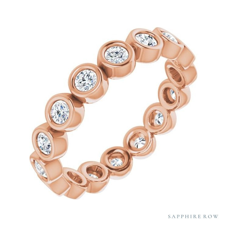 Sapphire Row Natural Diamond Round Station Band - 14K Rose Gold, 2.25 mm, 6