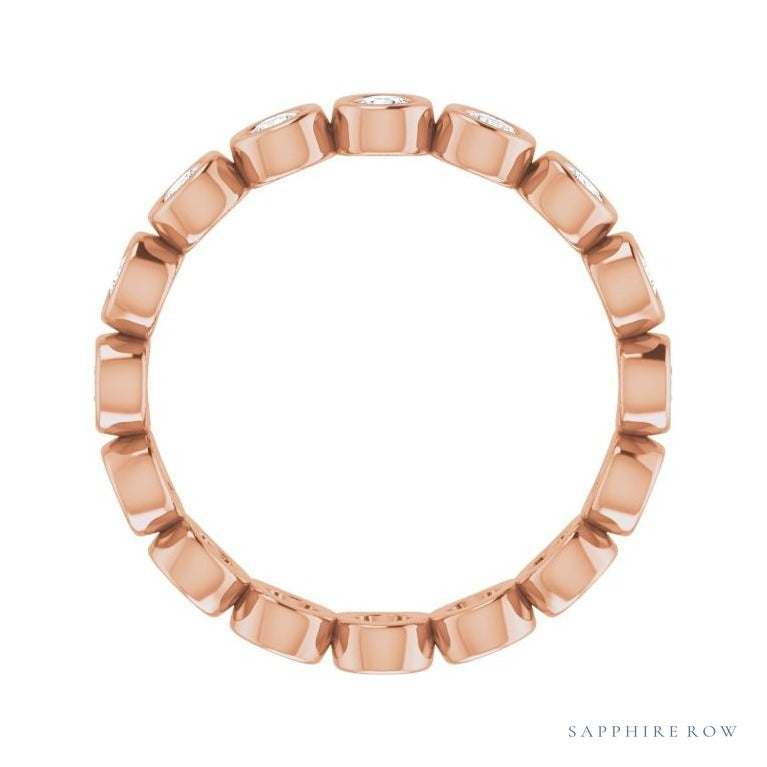 Sapphire Row Natural Diamond Round Station Band - 14K Rose Gold, 2.25 mm, 6 (view 2)