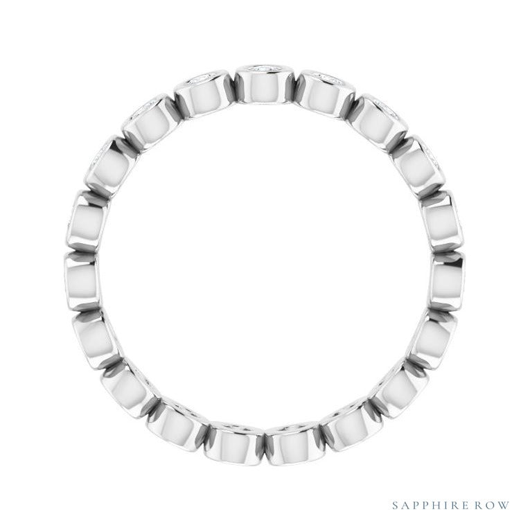 Sapphire Row Natural Diamond Round Station Band - 14K White Gold, 1.7 mm, 5 (view 2)