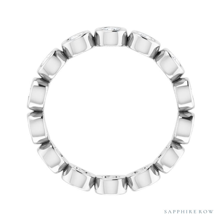 Sapphire Row Natural Diamond Round Station Band - 14K White Gold, 2.5 mm, 5 (view 2)