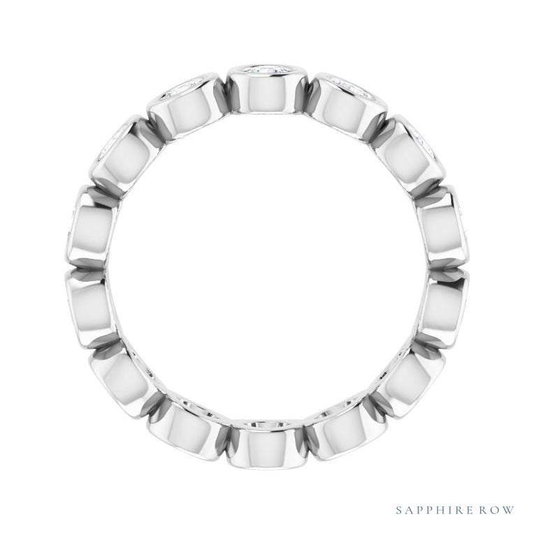 Sapphire Row Natural Diamond Round Station Band - 14K White Gold, 2.5 mm, 7 (view 2)