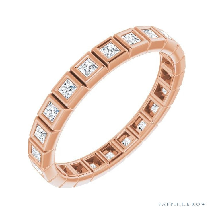 Sapphire Row Natural Diamond Princess-Cut Station Band - 14K Rose Gold, 1.5 × 1.5 mm, 6