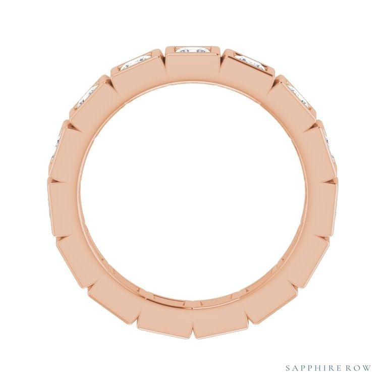 Sapphire Row Natural Diamond Princess-Cut Station Band - 14K Rose Gold, 2.5 × 2.5 mm, 7 (view 2)
