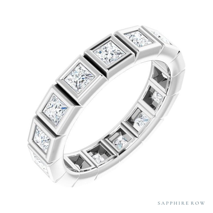Sapphire Row Natural Diamond Princess-Cut Station Band - Platinum, 2.5 × 2.5 mm, 6