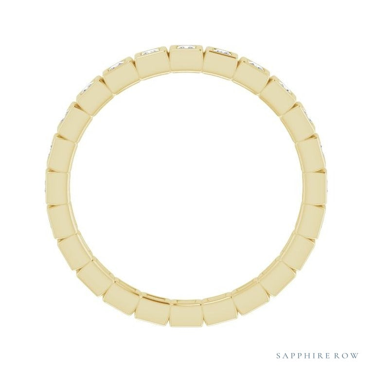 Sapphire Row Natural Diamond Princess-Cut Station Band - 14K Yellow Gold, 1.3 × 1.3 mm, 5 (view 2)