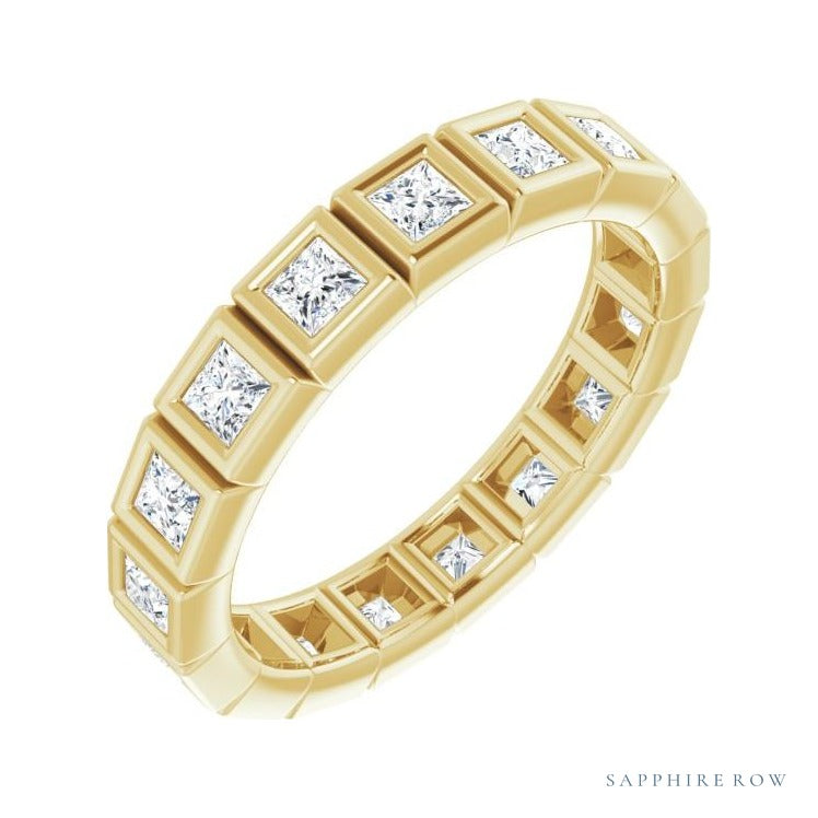 Sapphire Row Natural Diamond Princess-Cut Station Band - 14K Yellow Gold, 2 × 2 mm, 5