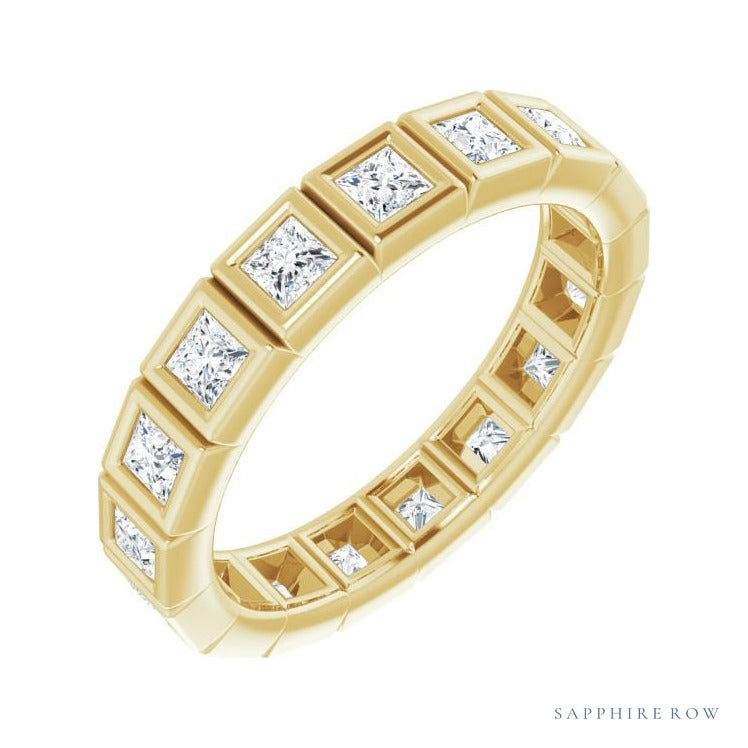 Sapphire Row Natural Diamond Princess-Cut Station Band - 14K Yellow Gold, 2 × 2 mm, 7