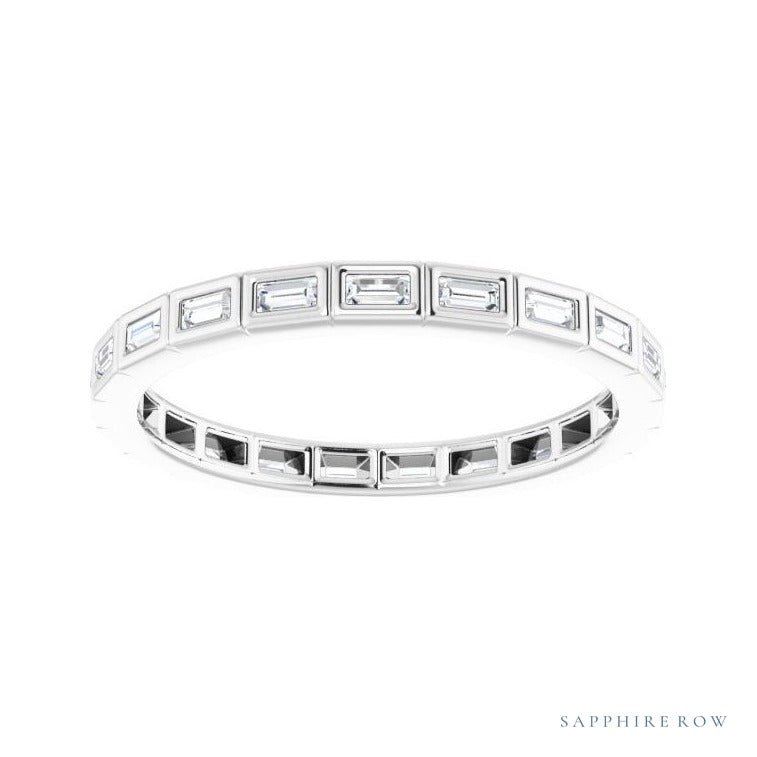 Sapphire Row Natural Diamond Baguette Station Band - Platinum, 2 × 1 mm, 6 (view 3)