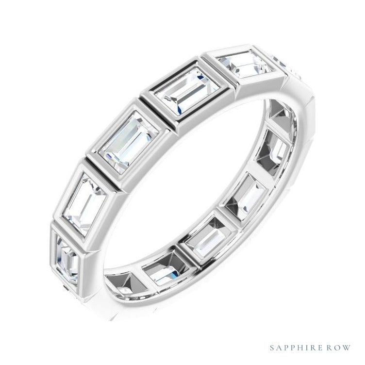 Sapphire Row Natural Diamond Baguette Station Band - Platinum, 3 × 2 mm, 7
