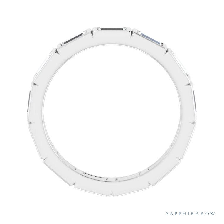 Sapphire Row Natural Diamond Baguette Station Band - Platinum, 3 × 2 mm, 7 (view 2)
