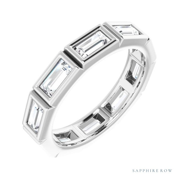 Sapphire Row Natural Diamond Baguette Station Band - Platinum, 4 × 2 mm, 7