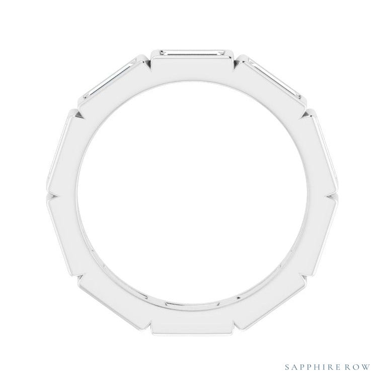 Sapphire Row Natural Diamond Baguette Station Band - Platinum, 4 × 2 mm, 7 (view 2)