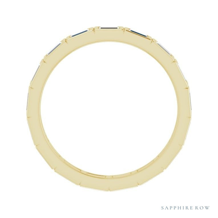 Sapphire Row Natural Diamond Baguette Station Band - 14K Yellow Gold, 2.5 × 1 mm, 6 (view 2)
