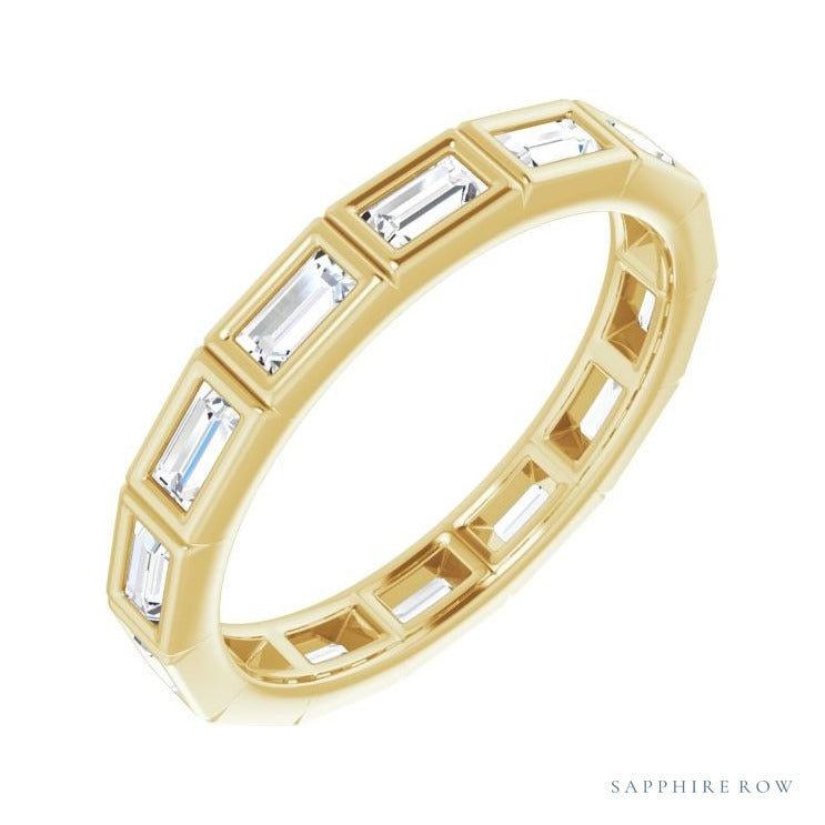 Sapphire Row Natural Diamond Baguette Station Band - 14K Yellow Gold, 3 × 1.5 mm, 5