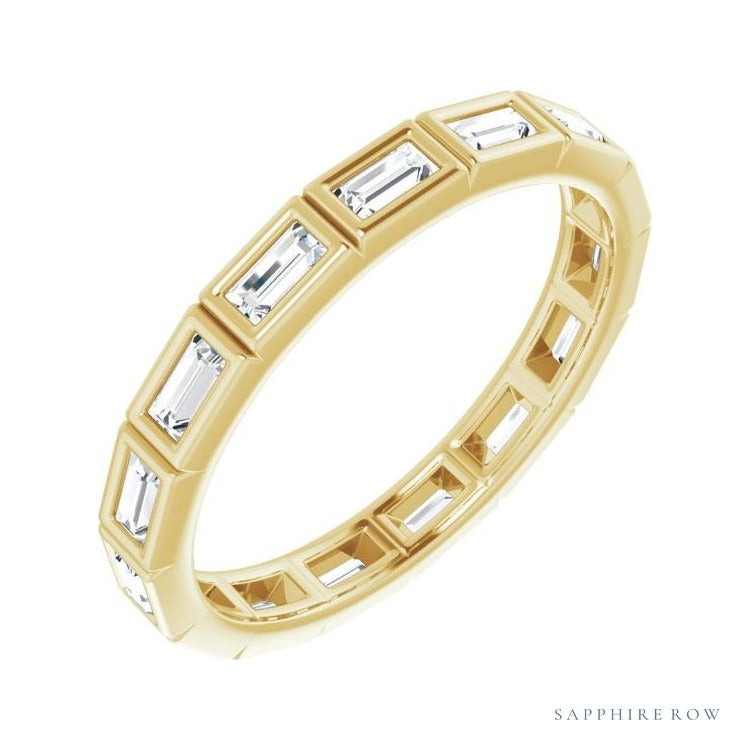 Sapphire Row Natural Diamond Baguette Station Band - 14K Yellow Gold, 3 × 1.5 mm, 7