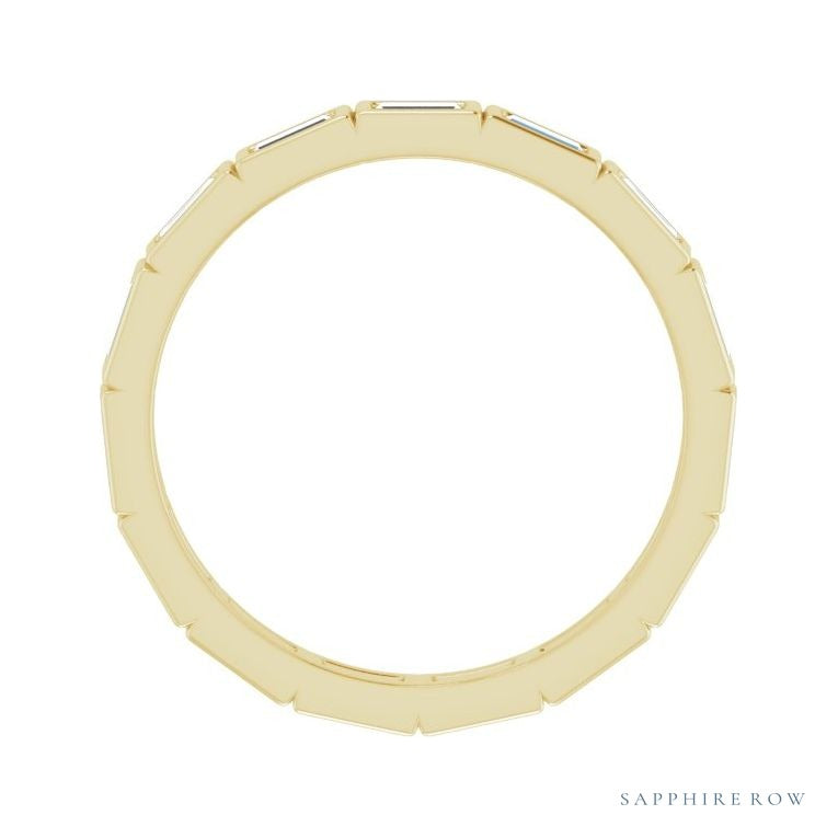 Sapphire Row Natural Diamond Baguette Station Band - 14K Yellow Gold, 3 × 1.5 mm, 7 (view 2)