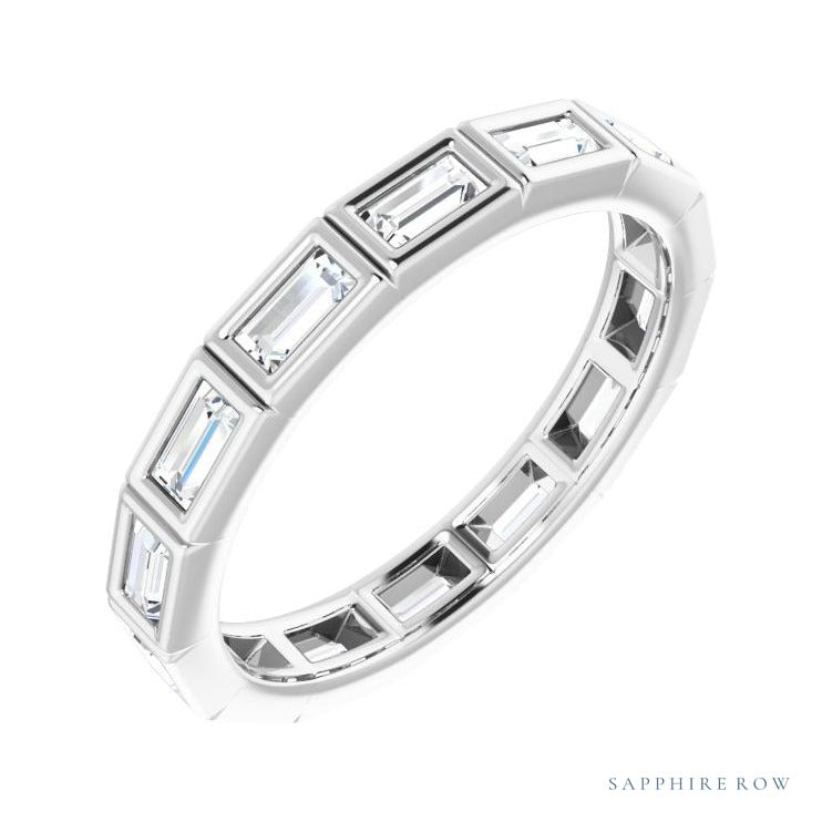 Sapphire Row Natural Diamond Baguette Station Band - Platinum, 3 × 1.5 mm, 5