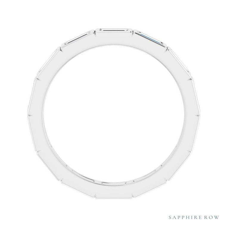 Sapphire Row Natural Diamond Baguette Station Band - Platinum, 3 × 1.5 mm, 5 (view 2)