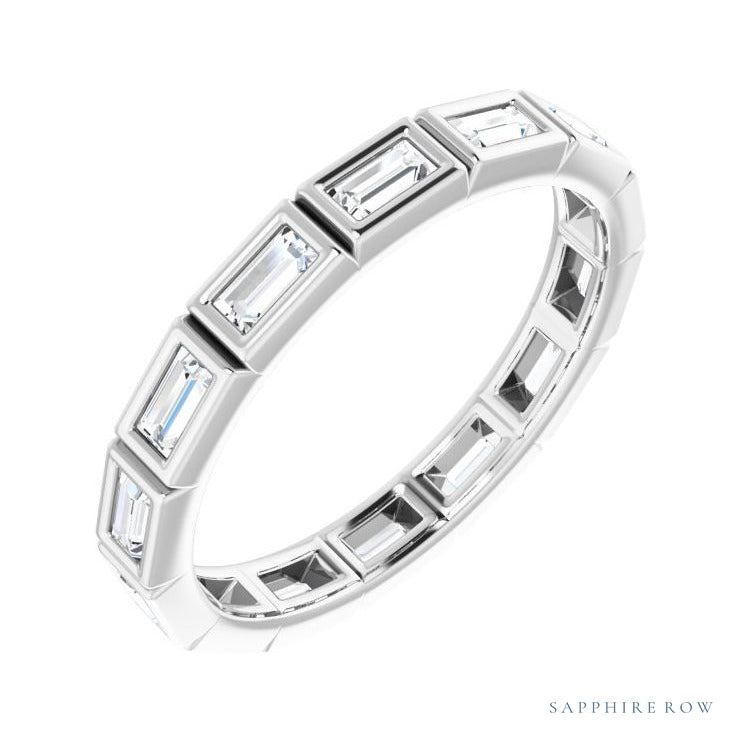 Sapphire Row Natural Diamond Baguette Station Band - Platinum, 3 × 1.5 mm, 6