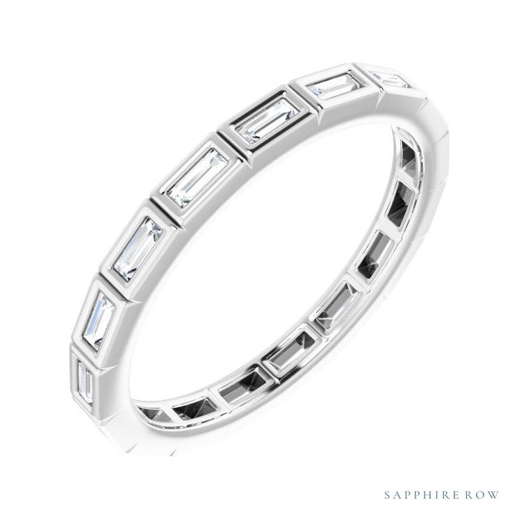 Sapphire Row Natural Diamond Baguette Station Band - 14K White Gold, 2.5 × 1 mm, 6